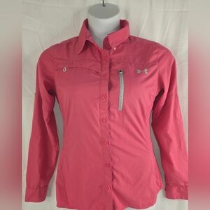 Under Armour HeatGear UA Fishing Shirt Pink Size Medium Semi Fitted AE-2850